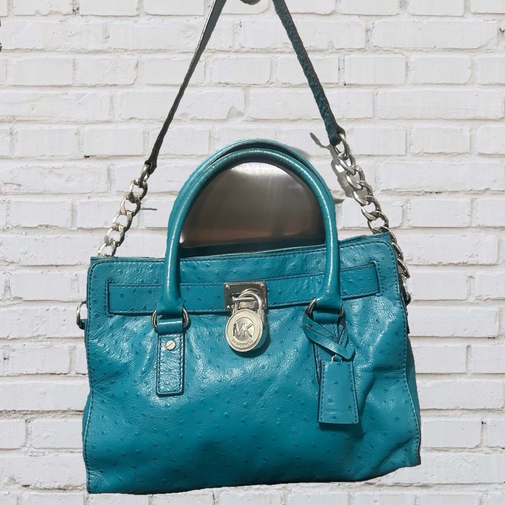 Michael Kors Teal Hamilton Pebbled Leather Satchel/Shoulder bag